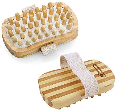 Vivezen - Brosse de massage et de drainage, anti cellulite en bambou 13 x 7.5 x 4 cm avec poignée de maintien