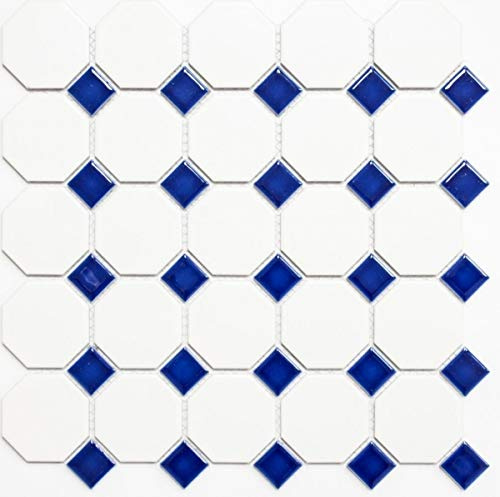 Mosaik Fliese Keramik blau Octagon weiß matt blau glänzend Wandfliesen Badfliese MOS13-OctaG464_f | 10 Mosaikmatten