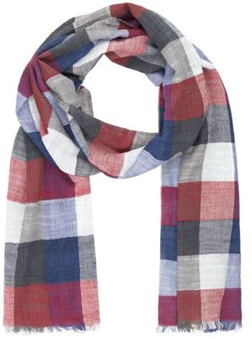 LINDENMANN Schal Herren rot/Herren-Schal dünn 100% Baumwolle, Herren-Schal rot-blau