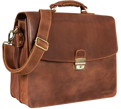 STILORD Loris Klassische Aktentasche Leder Groß Herren mit 13-15 Zoll Laptop-Fach | Business-Tasche mit Schloss Ledertasche Bürotasche Arbeitstasche Koffer-Schlaufe Farbe:Used Look - braun