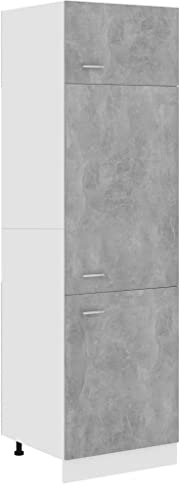 vidaXL Kühlumbauschrank mit 4 Regalböden Küche Hochschrank Küchenmöbel Küchenzeile Küchenschrank Schrank Betongrau 60x57x207cm Holzwerkstoff