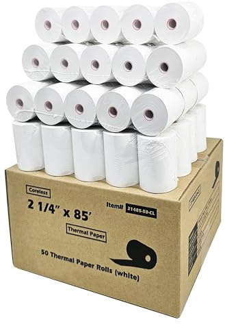 (50 Coreless Rolls) 2 1/4 x 85 Thermal Paper Receipt Rolls fits all Credit Card Terminals Verifone VX520 Ingenico ICT220 ICT250 BPA Free from BuyRegisterRolls