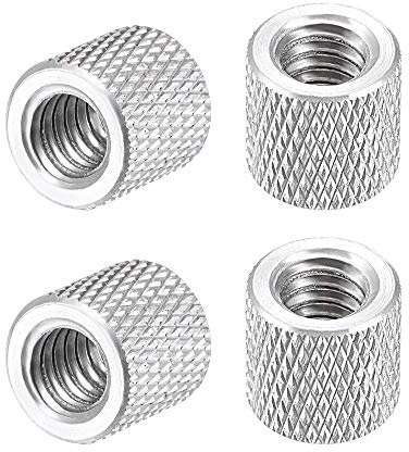 uxcell 1/4-20 x 10mm x 10mm Aluminum Alloy Hand Screw Nuts Diamond Knurl Knurled Camera Tripod Pass Hole Nut Silver 4pcs