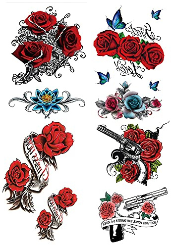 Yesallwas 4 Sheets Rose Temporary Tattoo Sticker Fake Tattoos for Women Girls Models,Waterproof Long Lasting Body Art Makeup Sexy Realistic Arm Tattoos -Rose, Flowers