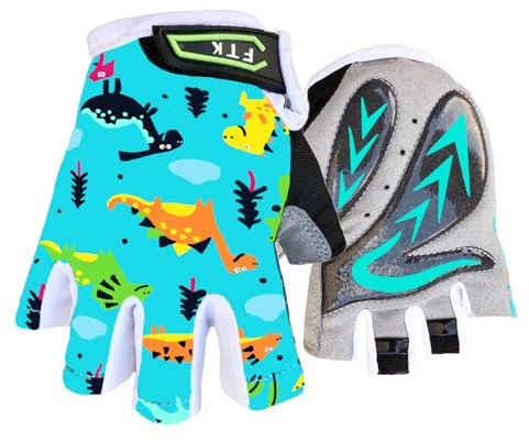 AXKAL Cycling Gloves Kids Boys Girls Half Finger Fingerless Grip Value Pair, Road Mountain Bike Glove Durable Soft Comfortable Boy Girl For Outdoor Sport Color Pink Blue Green