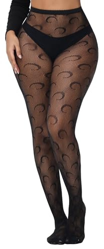 XIUSEMY Women Sexy Tights Fishnet Stockings Patterned Tights Thigh-High Black Socks Lace Leggings Pantyhose(YL,One Size)