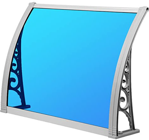 NGD Auvent de Porte D'entrée,Marquise Solaire Abri Banne Entrée Protection,Bleu Auvent Marquise en Polycarbonate,Porte Terrasse Toit Abri Protection Contre La Pluie et UV