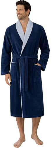 Morgenstern Peignoir Homme 100% Coton Éponge Velours Col Châle Lux Long Oeko-Tex Standard XL Bleu/Gris-clair