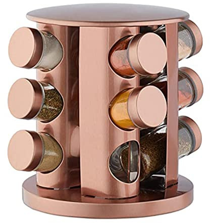Organizador de especias giratorio con 12 tarros de especias, estantes de especias de acero inoxidable, carrusel de almacenamiento independiente, lata de almacenamiento de especias girada 360° con tapa