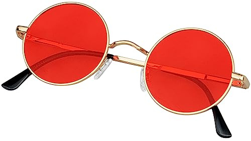 KANASTAL Retro Rund Sonnenbrille Herren Damen | Klassische, Polarisierte, Metallrahmen, Vintage Hippie Rave, UV400 Schutz, Verspiegelt, 70s 80s 90s, Festival, Coole Cosplay