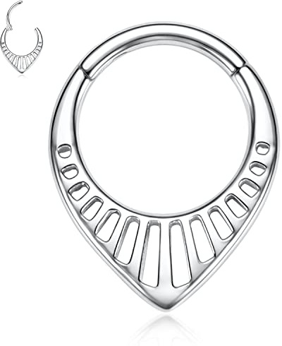 hengkaixuan 16G tårdroppe septum clicker ring Daith smycken septum ring näsringar 316L kirurgiskt stål fällbart segment brosk örhängen Creus Tragus Helix torn mussla piercing smycken, Metall