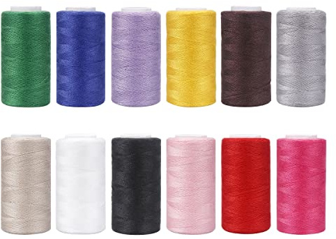 Beayuer 12 Color Set of Polyester All-Purpose Sewing Threads Prewound Bobbin Thread Plastic for Embroidery and Sewing Machine DIY Embroidery Thread Sewing Thread 382 Yards/350 m Each (Mixed Color, 12)