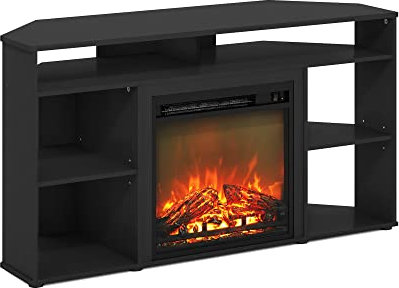 Furinno Jensen - Mueble esquinero para TV de hasta 55 pulgadas, con chimenea, americano
