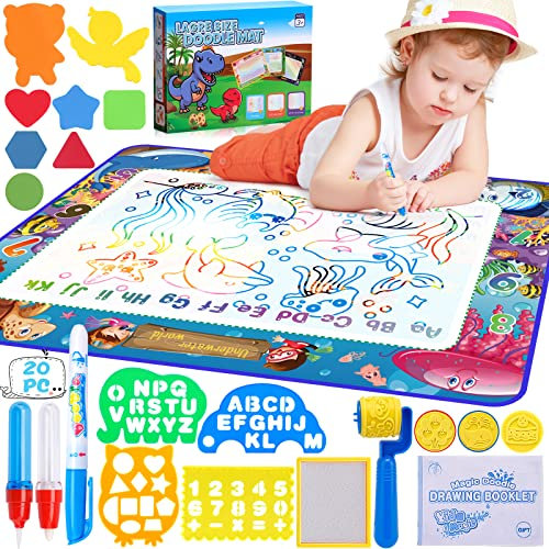 MOOING Agua Dibujo Pintura, 120 * 90 cm, Doodle Alfombra Mágica de Agua No Toxica, con Bolígrafos Mágicos, Juego Regalos para Niños 2+ Años