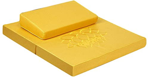 DUANIP Meditationskissen-Matten-Set, große, Dicke Yogamatte, Nackenrolle, Bodenkissen, Sitzgelegenheiten for Erwachsene, verbessertes Meditationszubehör (Farbe : Gelb, Size : 60cm x 60cm)