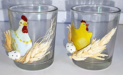 AngiesStrickZauber : Schnapsgläser / Schnapsglas / Henne & Hahn / Dekogläser / Eierbecher / Kerzenständer / Ziergläser