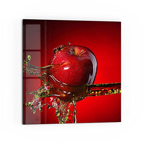 DEQORI Küchenrückwand Glas | Motiv Flüssigkeit trifft Apfel | 60x60 cm | Bad- oder Herd-Rückwand | Herdblende Spritzschutz für Küche & Badezimmer | moderne Deko für Fliesenspiegel