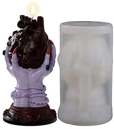 Moule à bougie en forme de cœur en forme de tête de mort, cœur et vague en spirale – Moules en résine de silicone pour bougies, résine et savon