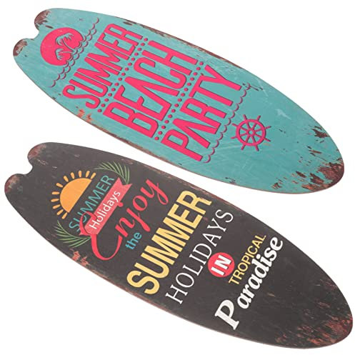 BESPORTBLE 2 Stücke Vintage Türschild Holz Wandschild Retro Sommer Holzschild Bauernhaus Landhaus Nautische Deko Anhänger Wohnzimmer Surfbrett Wanddeko Bar Türdeko Haustür Deko
