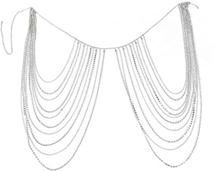 Mehrschichtige Ketten, Körperkette Silber Mehrschichtige Sexy-Zirkonia-Quaste Karabinerverschluss Damen Bauch Ketten Körperschmuck 90cm