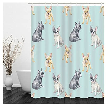 Whoiy Shower Curtains Polyester, Duschvorhang Eckbadewanne 165X180cm Duschvorhänge Süße Welpen Braun Grau Waschbar Wasserdicht