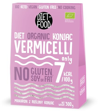 DIET-FOOD Vermicelli Shirataki Nouilles au konjac bio et sans gluten fines sans gluten et sans sucre - Noodles de riz - Faible en glucides - Keto Vegan - Sans sucre