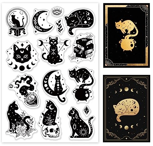 GLOBLELAND Magic Cat Clear Stamps para DIY Scrapbooking Divination Cat Silicona Clear Stamp Seals Sello Transparente para hacer tarjetas, álbum de fotos, diario, decoración del hogar