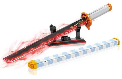 BSSW Anime Sword Katana Splicing Model Building Blocks, 790 Teile, Rengoku Kyoujurou, 68,8 cm, Samurai Schwert Set mit Scheide und Ständer, Cosplay Anime Schwert