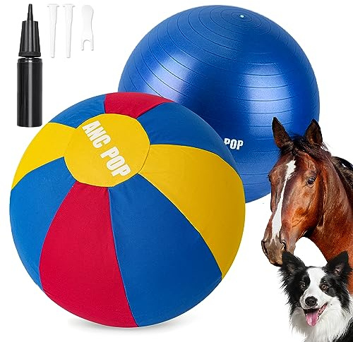ANC POP Herding Ball for Dogs Horse & Cover 25 Ball for Horses Large with Hand Pump for Play Horse Toys for Horses Stall, Red and Blue and Yellow