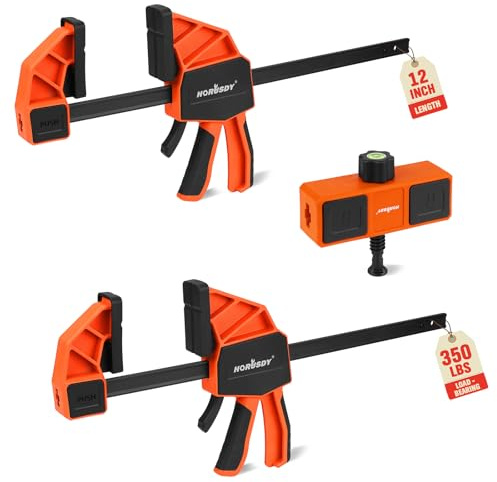 HORUDSY 3-Pack 12-Inch Bar Clamps Set with Leveling Block Clamps, Heavy Duty 350LBS Load, One-Handed Quick Grip Woodworking Clamps, Expandable Spreader with Connector