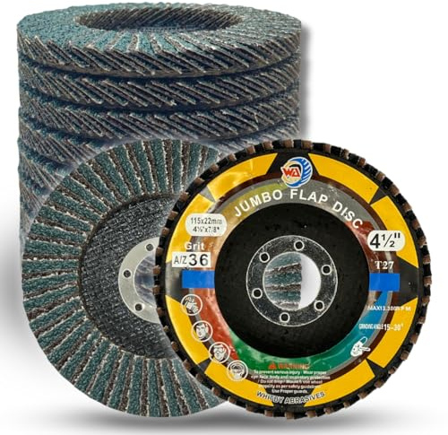 WA 10PACK- 4 1/2 x 7/8 inch 36# Industrial Grade Heavy Duty Premium Zirconia/Alumina Jumbo Flap Disc Grinding Sanding Wheel for Angle Grinder with Aggresive Cut, Coarse Grit 36 Type 27