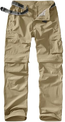 Jessie Kidden Pantalon de randonnée convertible pour homme à séchage rapide, léger, avec fermeture éclair, pantalon de safari pour la pêche en plein air #225 Kaki-34, 225 # Kaki, 46