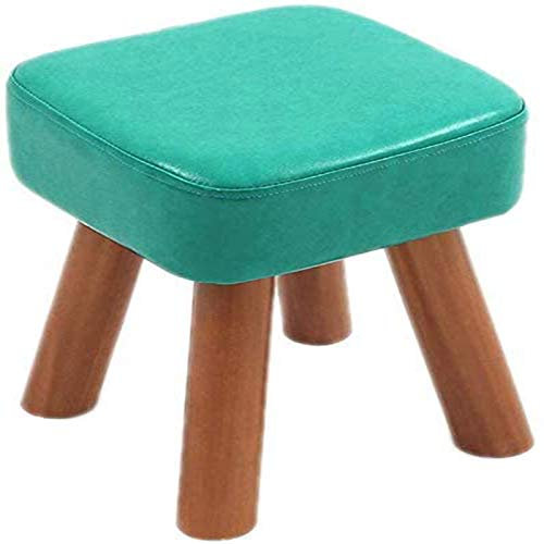 CCKUHN Fußhocker, Schuhwechselbank, Holzbeine, abwaschbarer Fußhocker, quadratisch, bequemer Sitz, gepolsterter Sitzstuhl (grün) (blau)
