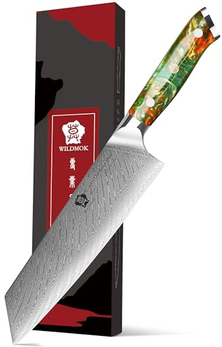 WILDMOK Couteau Kiritsuke, couteau de cuisine japonais en acier de Damas de 21 cm, manche en résine de qualité supérieure, couteau tranchant comme un rasoir, couteau de chef