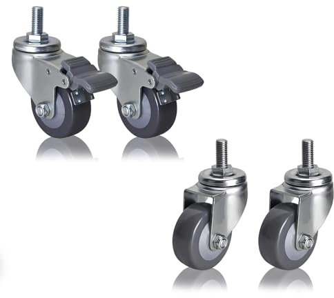 Schwerlast Industrie Transportrollen 4 Stück Ø 63mm 75mm 100mm, Keine Spuren & Leise Lenkrollen Aus Polyurethan Mit Bremse, Rollen Mit Gewinde M12 Für Trolleys Möbel Werkbank(Swivel+Brake,63mm/2.5in)