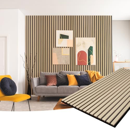 AMZDEPOT Wood Slat Wall Panel, 48'' x 24'' Wood Panels for Wall, 3D Soundproof Wall Panels, Large Acoustic Panels for Interior Ceiling and Wall Decor Noise Reduction, 2 Pack, Oak