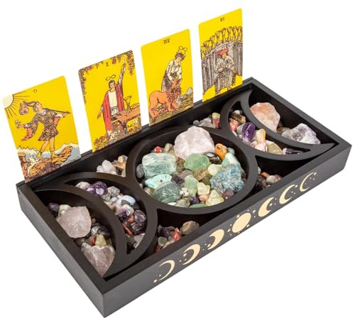 Cokritsm Kristalltablett für Steine, Mondform, dreistöckig, kristall-Box, vielseitiges Ausstellungs-Tablett für Tarotkarten und Kristalle