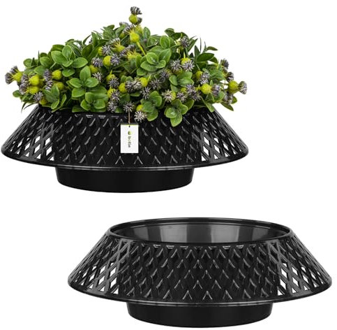 botle 2 cuencos redondos para cementerio de 23 cm de diámetro, de plástico decorativo en grafito brillante, decoración calada, arreglos florales de lápida, para flores vivas y artificiales