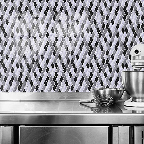 Tile Stickers,3D Mosaic Tile Sticker Peel and Stick, Stick On Backsplash Tiles for Kitchen Wall Wallpaper Bathroom Decals Self Adhesive, Black and White Water Drop Jade(7.87x7.87 inch)