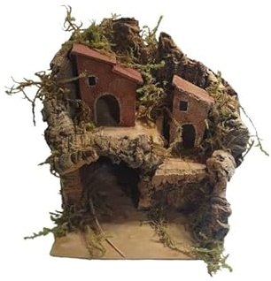 BLUSUPERSHOP Mini-Krippe komplett Art. 10 20 x 18 cm Höhe 23 cm Holz und Kork ohne Hirten geeignet für Hirten 4 5 6 cm, Tempel