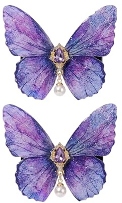 2 x Premium-Glitzer-Haarspangen mit Schmetterling, niedlicher Schmetterling, Haarschmuck für Damen und Mädchen (lila)