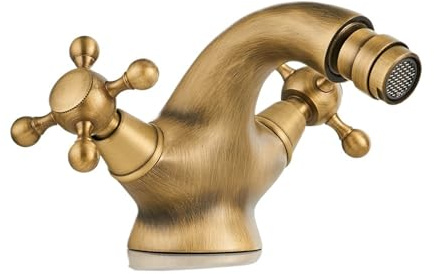AMENGJ Rubinetti Stile Antico Rubinetto for Bidet Antico G1/2, Due Maniglie girevoli in Ceramica, Miscelatore for lavabo da Bagno, in Ottone, monoforo, Montato sul Ponte(Antique)