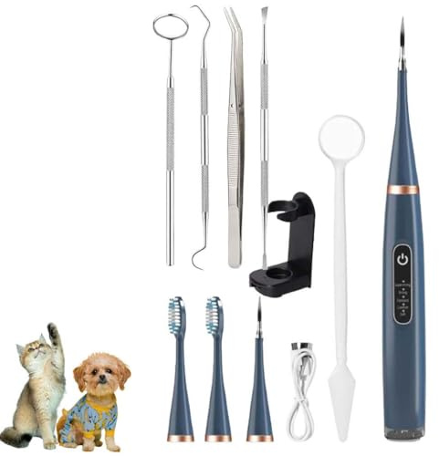 Sonic Tooth Cleaner for Dogs, Sonic Zahnreiniger für Hunde, Zahnsteinentferner Zahnreinigung Set, Zahnreinigung und Reinigungsset für Hunde Katze, 5 Reinigungsmodi (Blau, 1)