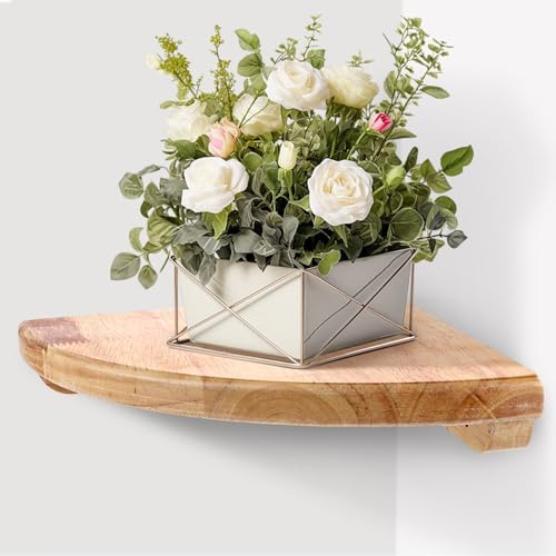Oungy Eckregal Hängend, 22 cm Wandregal Ecke, Massivholz Eckregal Wand, Fächerförmigen Eckregale Holz, Schwebende Eck Wandregal für Schlafzimmer Wohnzimmer Küche Inklusive Befestigungsschrauben