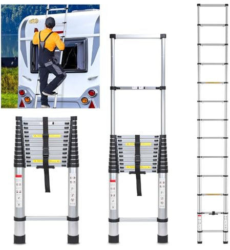 Joparri Scala telescopica da 5 m, allungabile, in alluminio, portata 150 kg, antiscivolo, scala multiuso in alluminio, allungabile