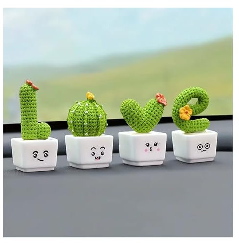 Innenzubehör Sukkulenten-Kaktus aus Kunstharz für Mini-Grünpflanzen, Auto, Büro, Zuhause, Wohnzimmer, Kunsthandwerk, 1 Set mit 4 Stück Zubehör Innenraum
