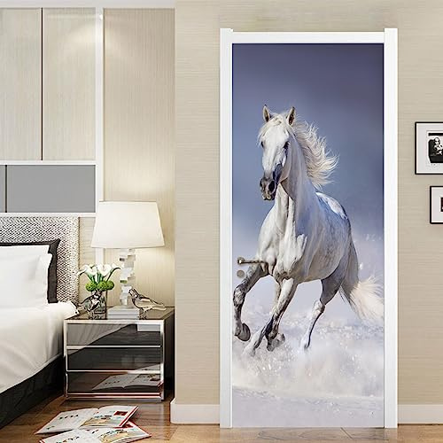 Türwandbild Weißes Pferd Türaufkleber Abnehmbare wasserdichte DIY Selbstklebende PVC-Kunstaufkleber Türaufkleber(77x200cm)