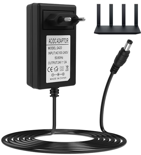 DC 24V 2A Adaptador de Corriente, AC 100V-240V a DC 24V Adaptador de Fuente de alimentación del convertidor 5.5 x 2.5 mm - Fuente de Alimentación de Pared para Impresoras y Routers - Negro