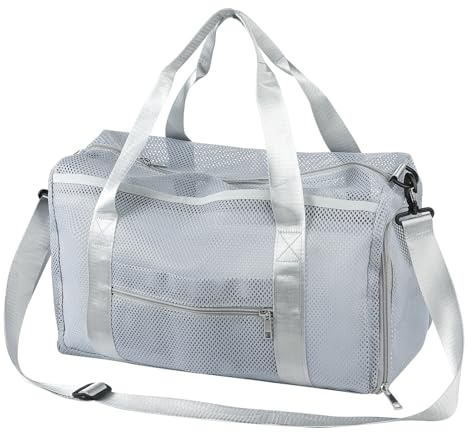 Umhängetasche Mesh Sporttasche Herren Damen Reisetasche Strand Größe Tasche mit Schuhfach und Nassfach Unisex Fitnesstasche Outdoor Freizeittasche Training Verstellbar Handtasche für Gym Urlaub