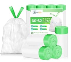 HavenVale Bin Bags 30L, 30um Strong Tall Kitchen Pedal Bin Liners, 50 Counts, Strong White 30L Bin Liners with Tie Handle, Thicken, Quick Dispense, Food Waste Bags, Garbage Bag